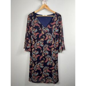 Jamie & Layla Women's Petite XL Dress 3/4 Sleeve Navy Blue Multi Paisley Print‎